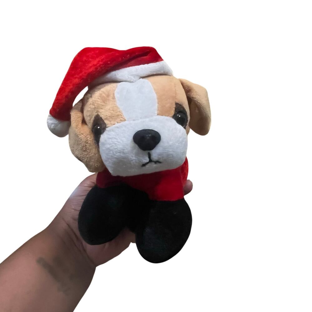DAN DEE Christmas Dog Collectors Choice Plush Santa Hat Black Boots Tan Puppy 7"